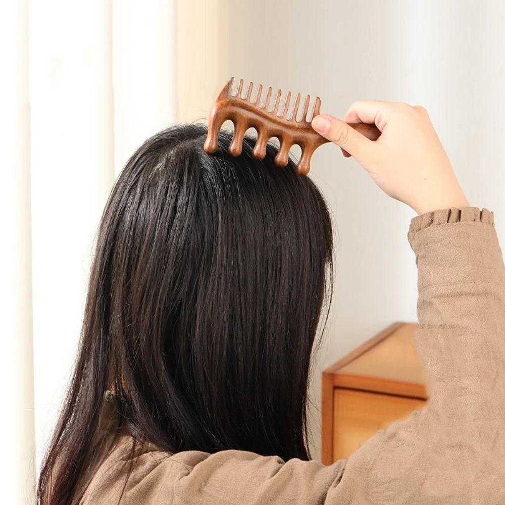 Wide Thick Wooden Scalp Massager 2 in 1 Head Meridian Hair Comb  Hair Care