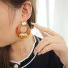 Resin Amber Smudged Round Ring Tiger Earrings, Retro Maillard Style Light Luxury Simple Personalized Earrings For Women