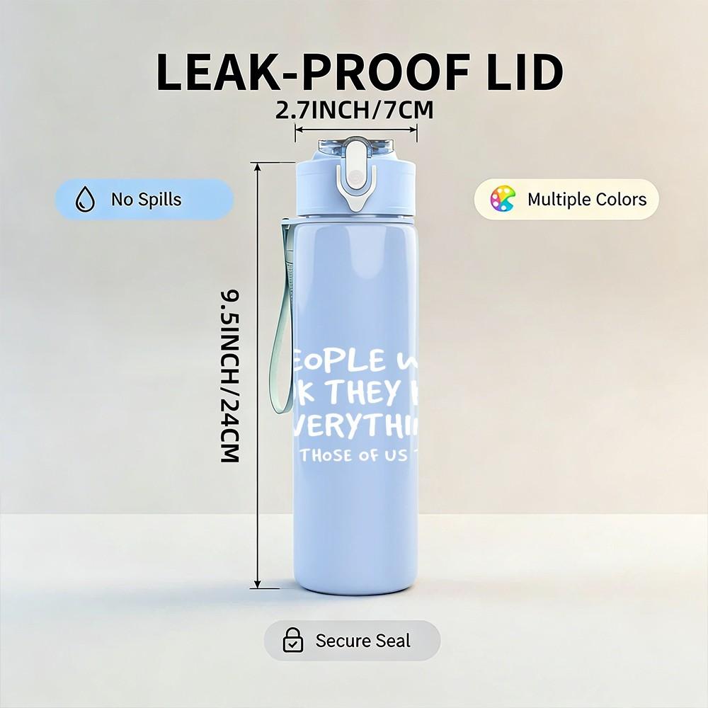 1PC Blank Faint Watermark Text Print 750ml Color Plastic Sports Water Bottle Leakproof Flip Straw Lid Suitable for Sports Office Home Use