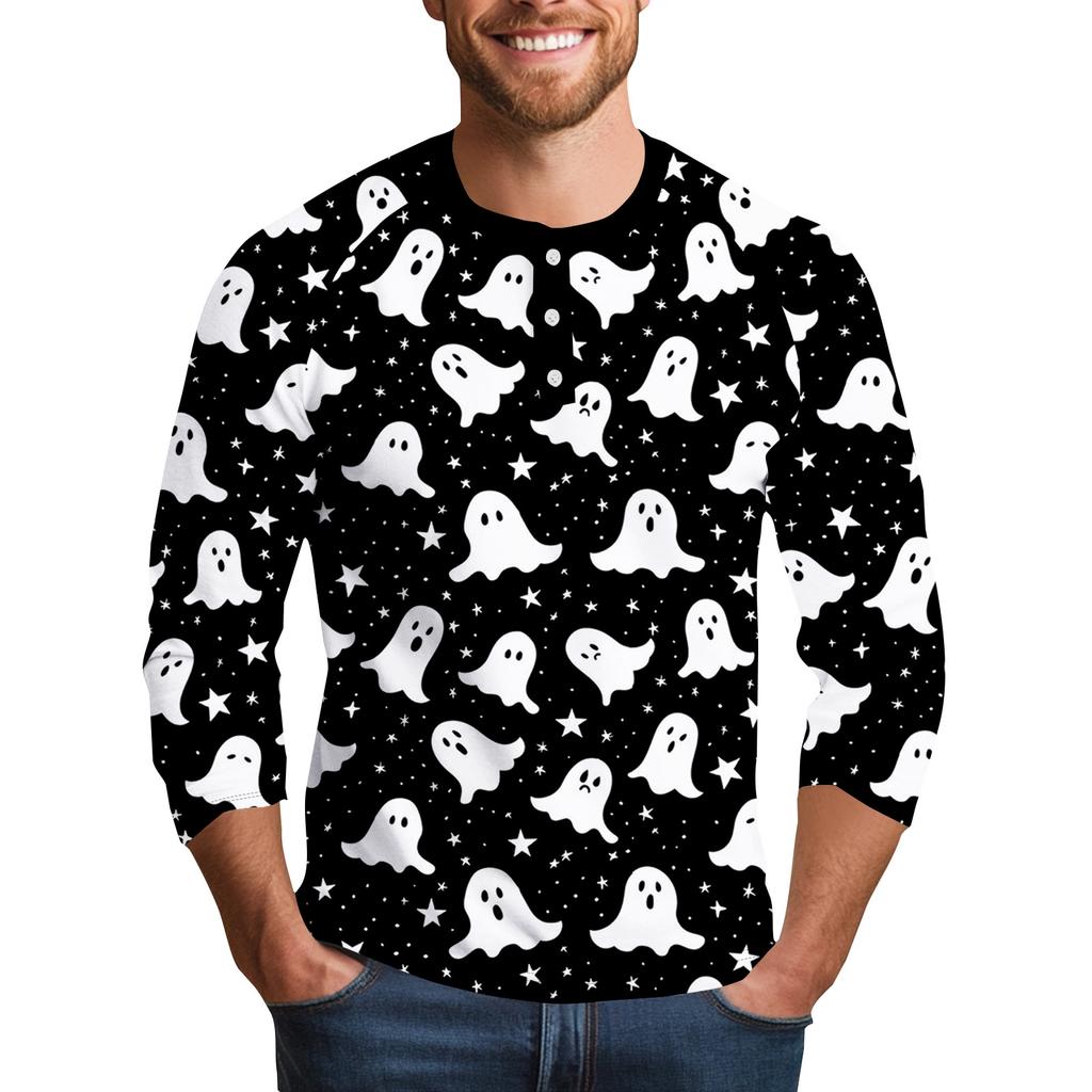 Men's Halloween Printed  Collar Three-Quarter Sleeve