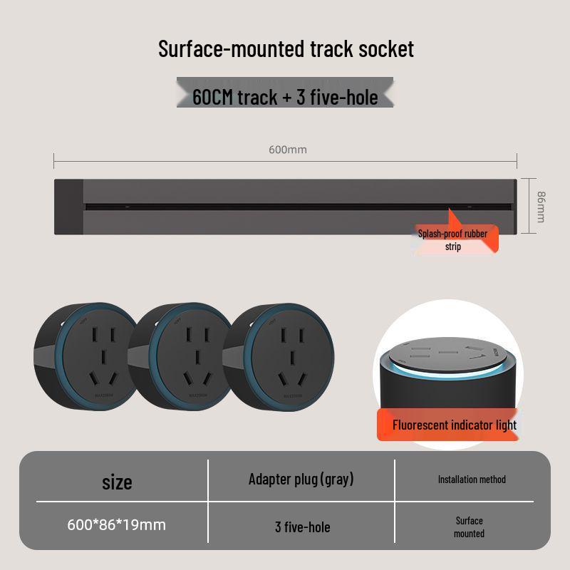 Movable Surface-Mounted Wireless Track Socket for Kitchen Island
