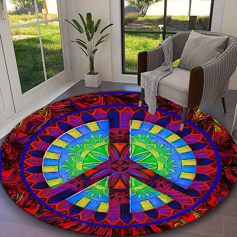 1pc Office Carpet, Peace Chair Rug, Living Room Printed Round Rug, Home Chair Floor Mat