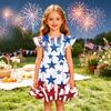 Girls Short Sleeve Dress with Star and Stripe Print Soft Crew Neck Casual A Line Fit Lightweight Summer Dress