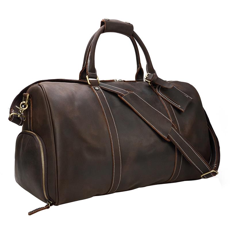 Vintage Luxury Travel Handbags Top Grade Travel Bag With Suit Compartment Garment Genuine Leather Suit Bags For Mane MaleTravel