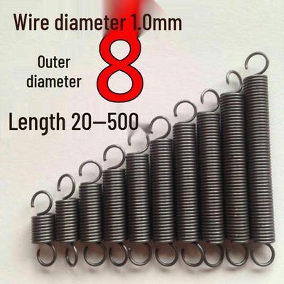 In Stock: Hook Extension Spring, 1.0mm Wire Diameter, 8mm Outer Diameter, Length 30-500mm