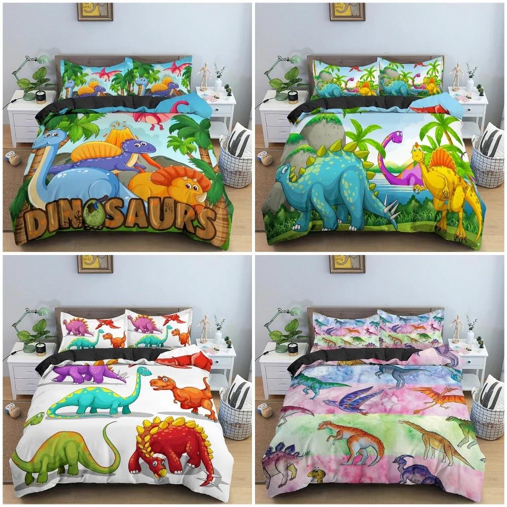 Cartoon Dinosaur Pattern Animal Comfortable Duvet Quilt Cover Pillowcase Bedding Set Children Bedroom Decoration Home Textile