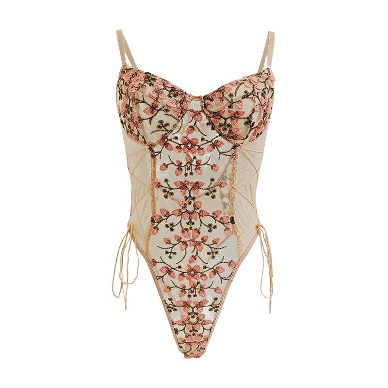 Hot Selling Flower Embroidery Mesh Embroidery Slim Sexy Slim Onesie Underwear Women