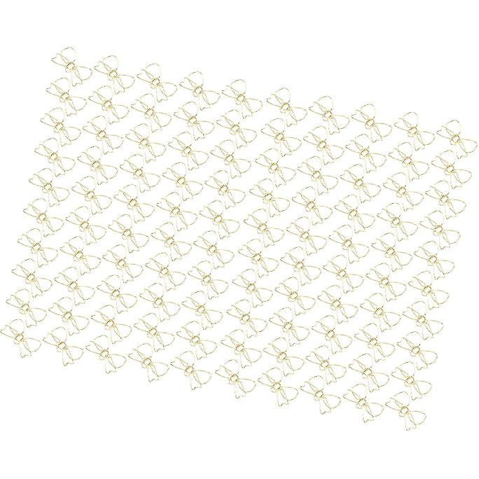 100pcs Cute Bow Metal Paperclips, Gold Bow Paper Clips for Office, School, Home Use with Box, for Bookmarks, Photo Clips, Memo Clips, Calendar