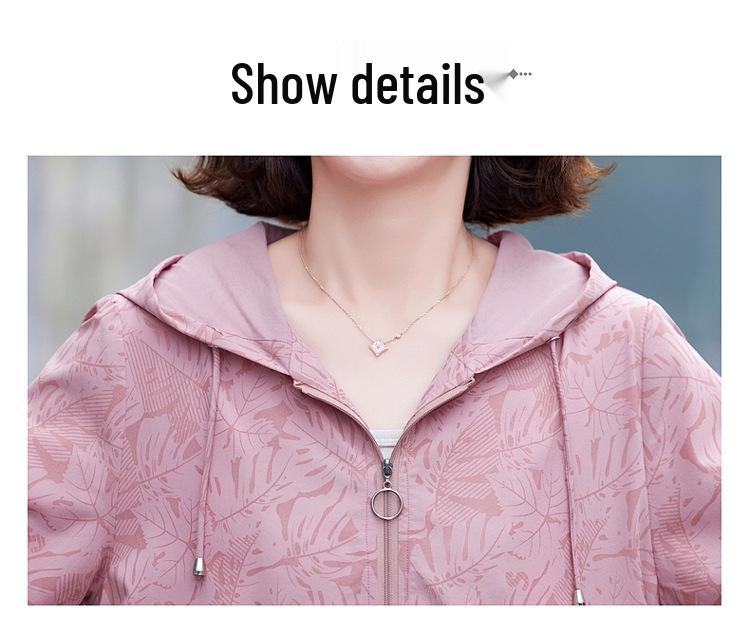 Women's Sun Protection Printed Hooded Jacket - Breathable, Loose-Fit for Middle-Aged and Elderly