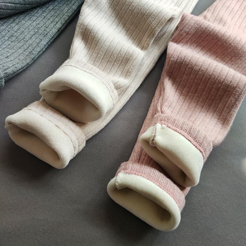Pantaloni Fete Toamnă Iarnă Îngroșați Calzi Pantaloni din Fleece Pentru Fete Colanți Copii Bebeluși Elasticitate Subțiri Pantaloni cu Dungă