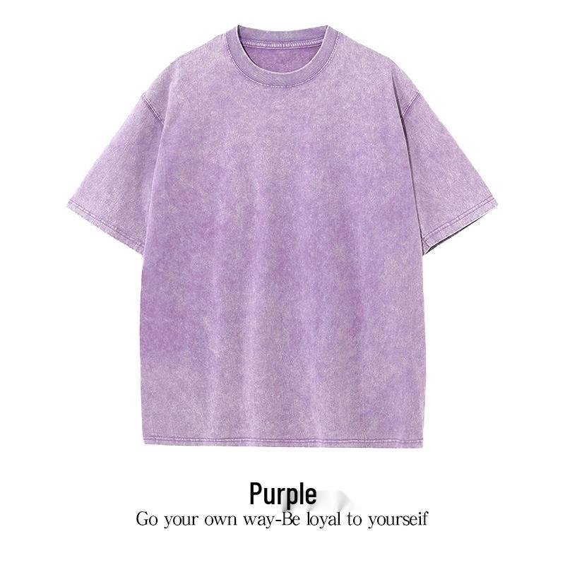 Men s Plus Size Washed Cotton T-shirt - Distressed Round Neck Short Sleeve S