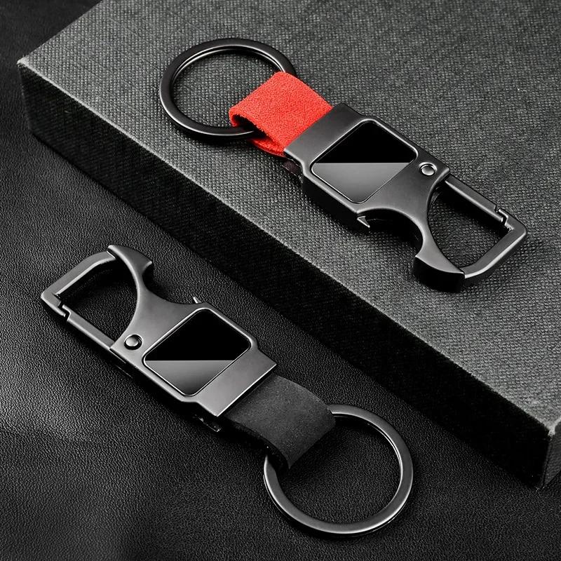 Laser Custom Cowhide Bottle Opener Leather Metal Keychain Multifunctional Key Chain Laser Engrave Car Keyring for Men and Women