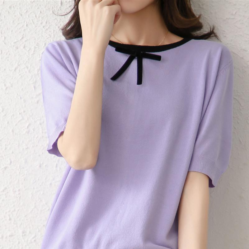 

Круглый вырез с бантом Ледяной С коротким рукавом Летний Новый стиль Маленький ароматный стиль Кардиган на спине Свободный С длинным рукавом Универсальный топ XL