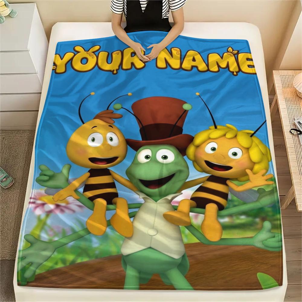 1PC Custom Name Maya the Bee Patterned Flannel Blanket Suitable For All Seasons for Home Decor Warmth and Comfort Gifts Holiday Present