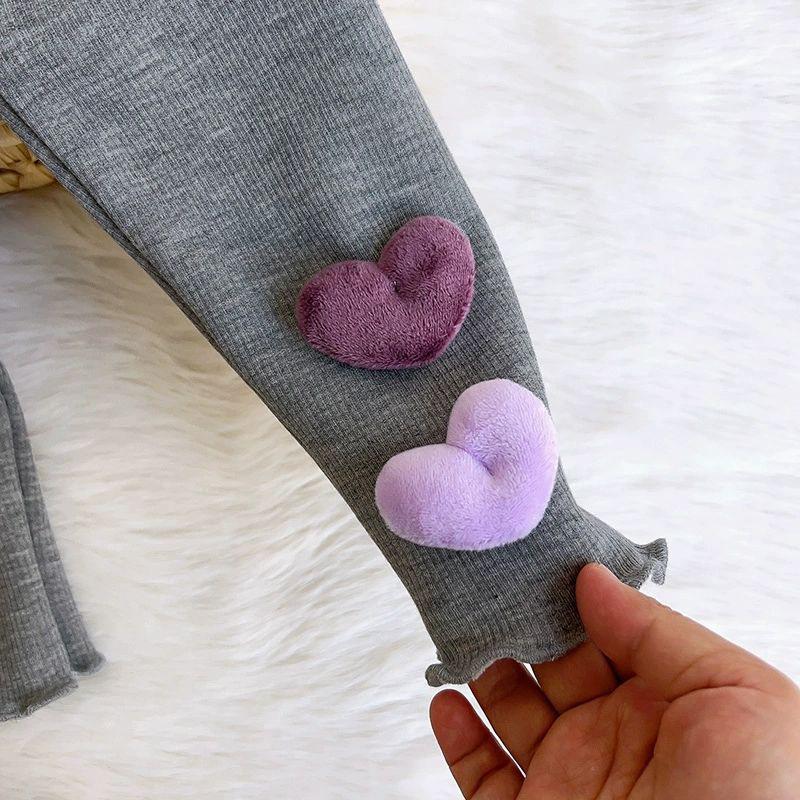 Girls' Fall/Winter Fleece-Lined Outerwear Pants Stylish Heart-Patterned Slim-Fit Fleece Leggings Children's Clothing