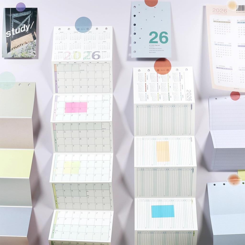 Calendario 2026 A6 A7 A8 M5 Anual Mensual Planificador de Calendario Páginas Interiores Hojas Sueltas Núcleo de Repuesto Recambios Papel Manual de Bricolaje