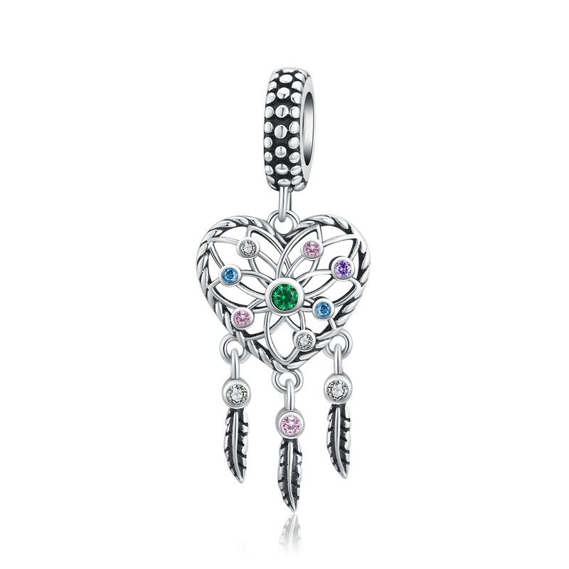 BAMOER Authentic 925 Silver Bohemian Dream Catcher Pendant Dragonfly Charm Fit Bracelet & Necklace DIY Jewelry Making