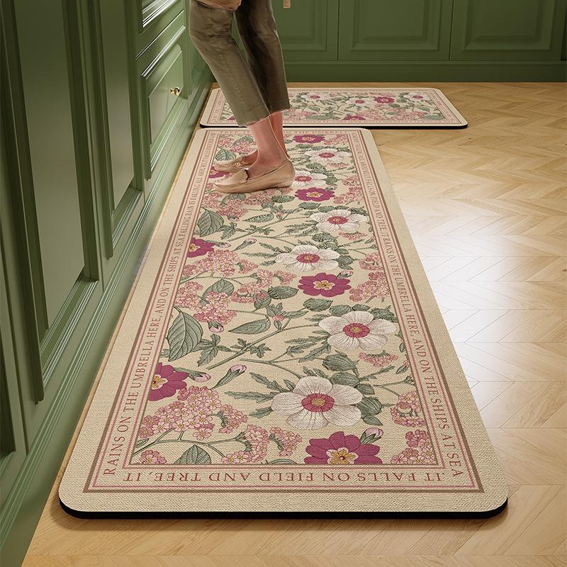 Kitchen Floor Mat Absorbent Carpet Flowers Diatom Mud Quick-drying Oil Absorp Rug Non-slip Long Foot Mats Home Decor Rugs