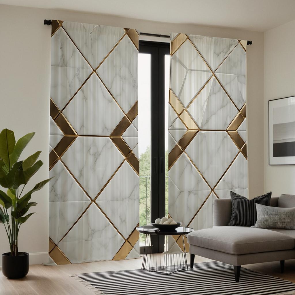 2 stk HD lett luksus geometrisk dekorativt gardin Gult digitaltrykt gardin hjemmedekorasjon stil dekorasjon stue