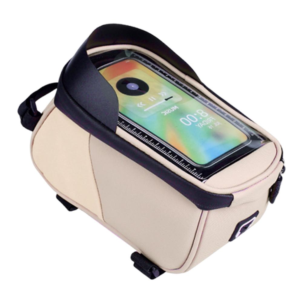 Bike Front Frame Bag Bike Phone Holder Bag Waterproof Bicycle Top Tube Bag Touch-Screen PU Bike Tube Bag Cycling Accessories