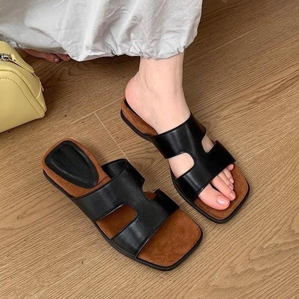 

Soft bottom gentle square head simple word with cool slippers women wear skirt outside summer beach vacation slippers tide 35