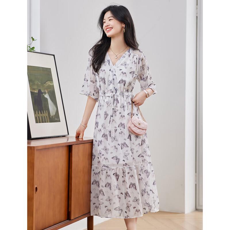 ORIGIN Women s White Floral V-Neck Maxi Dress M