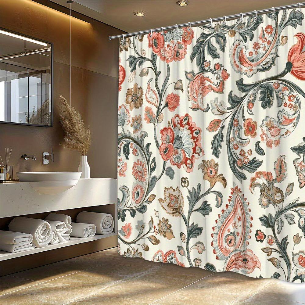 Elegant Vintage Floral Polyester Shower Curtain for Bathroom Decor Waterproof Liner Romantic Cottagecore Style Home Essentials