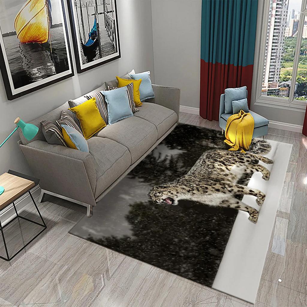 3D Leopardenteppich für Schlafzimmerteppich Rutschfester Teppich Bodenmatte Wohnzimmer Bodenbereichsmatten Küchenteppich Bettvorleger Heimdekoration