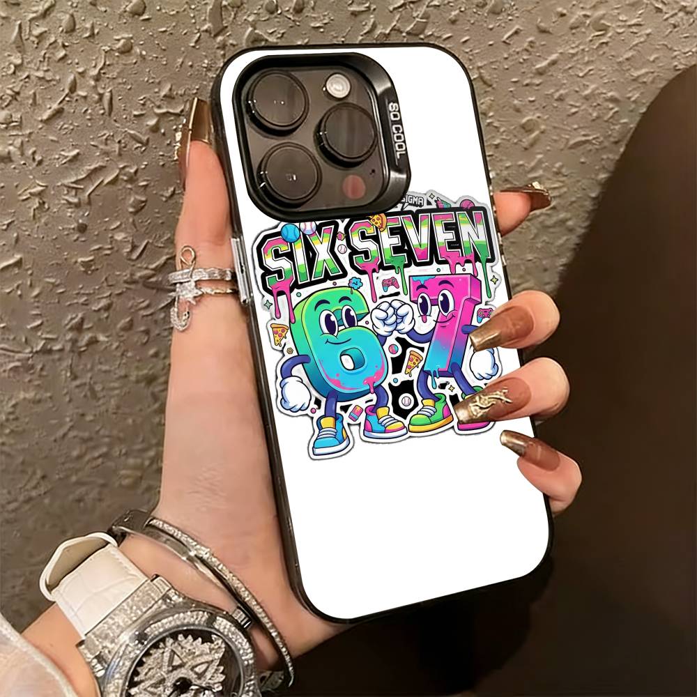 Six Seven 6 7 Phone Case For iPhone 17,16,15,14,13,12,11 Plus,Pro Max,XS,Colored Silver Plated Inside Cover