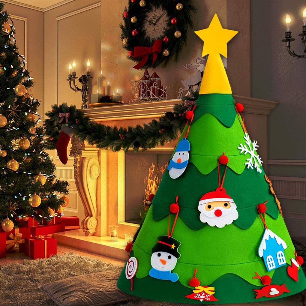 DIY Felt Christmas Tree Kids Wall Detachable Xmas Toy Set Decor with Ornaments Toddlers Holiday Gifts Accessories