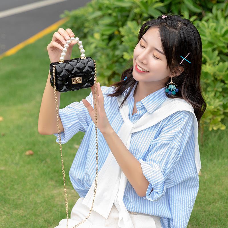 IELGY All-match Pearl Diagonal Women's Bag Portable Fashion Korean Version Casual One Shoulder White
