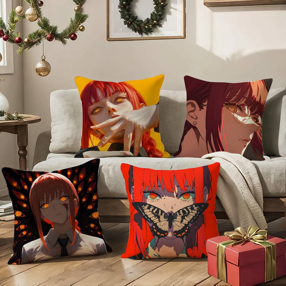 Anime Chainsaw Man Makima-Cartoon Pillow Case Silky elegant Comfort Sofa Bed  Invisible zipper Beach pillowcase