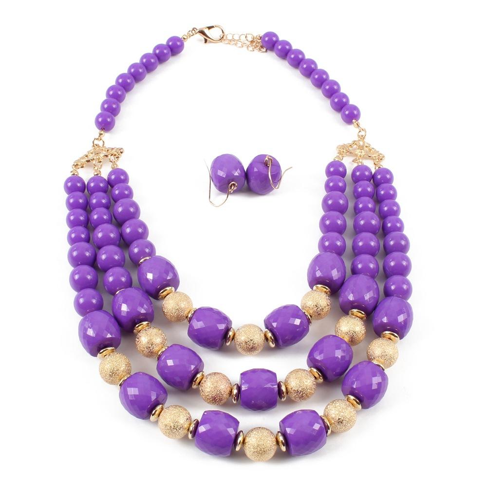 European And American Personalized Earrings Necklace 2-Piece Jewelry, Gold Matte Beads Multi-Layer Beaded Simple And Atmospheric Versatile Necklace