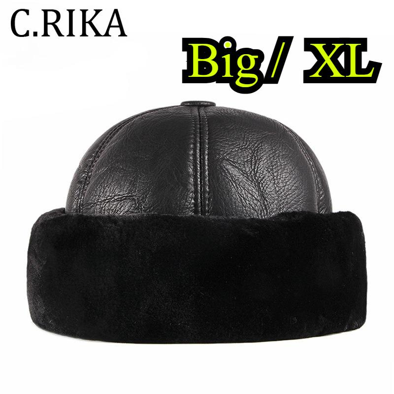 Große Größe Retro Rindsleder Bombermütze Winter Warm Halten Mützen Herren Damen Pu-Lederkappe Dickes Samt Papa Mütze Leder Große Größe Kappe