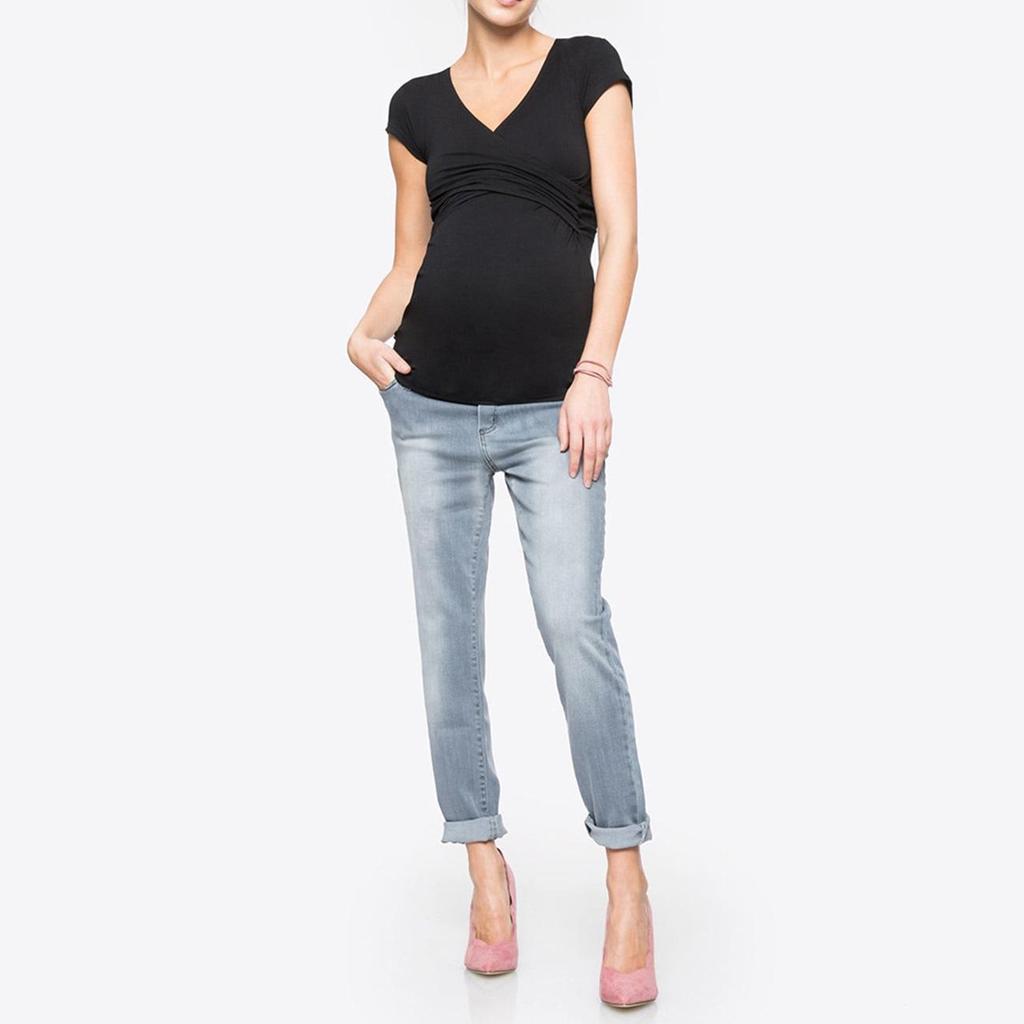 European & American V-Neck Maternity Dress - Sexy Short-Sleeve Nursing Top