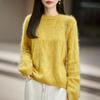 2026 Autumn/Winter Women's Marled Cashmere Wool Knit Sweater - Round Neck, Long Sleeve, Brushed Loose Fit