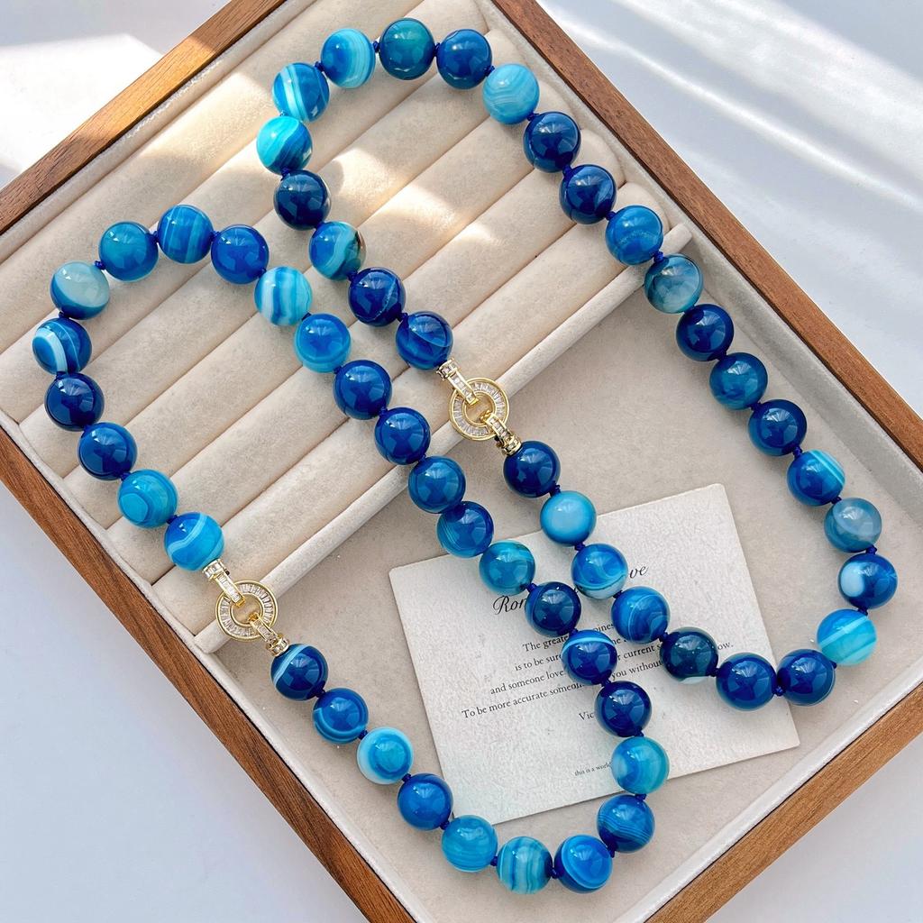 Grote Korrelige 14mm Natuurlijke Blauwe Agaat Basis Ketting Sleutelbeen Ketting