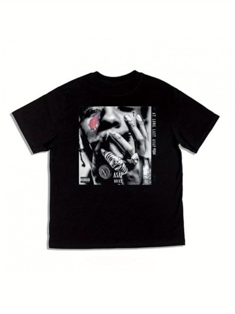 ASAP Rocky Rap Graphic TShirt 100 Cotton 180g Loose Fit Crew Neck Short Sleeve Cotton Couple Streetwear Top