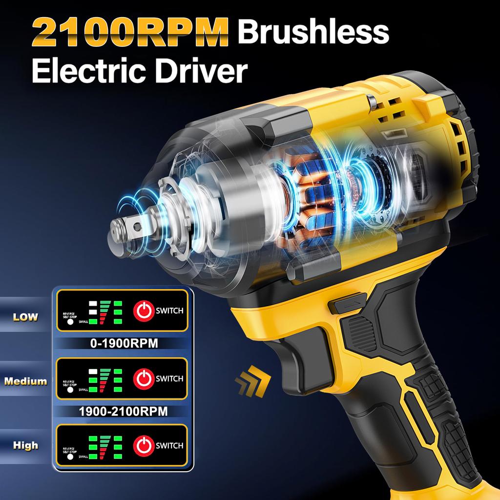 3 1/2 20V Industrial-Grade Cordless Impact Wrench 800nm Max Torque DIY Electric Wrench Drop Shipping Supported EU Local