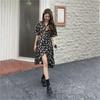 Floral Dress Medium and Long Women's Clothing New Summer Irregular Short-sleeved Skirt Waist and Thin Design