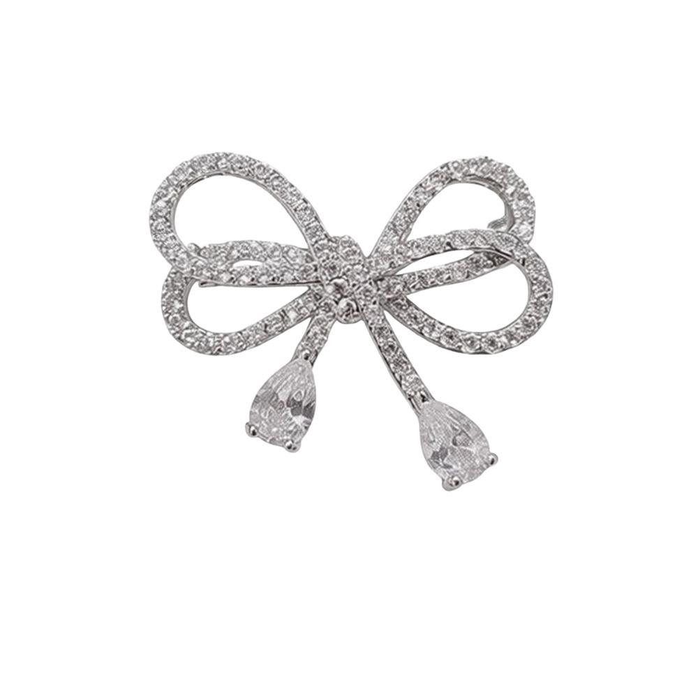 Fashion Elegant Bowknot Brooches Rhinestone Sparkling Brooches Pin Fastener Jewelry Cardigan Clip Waist Accessorizing