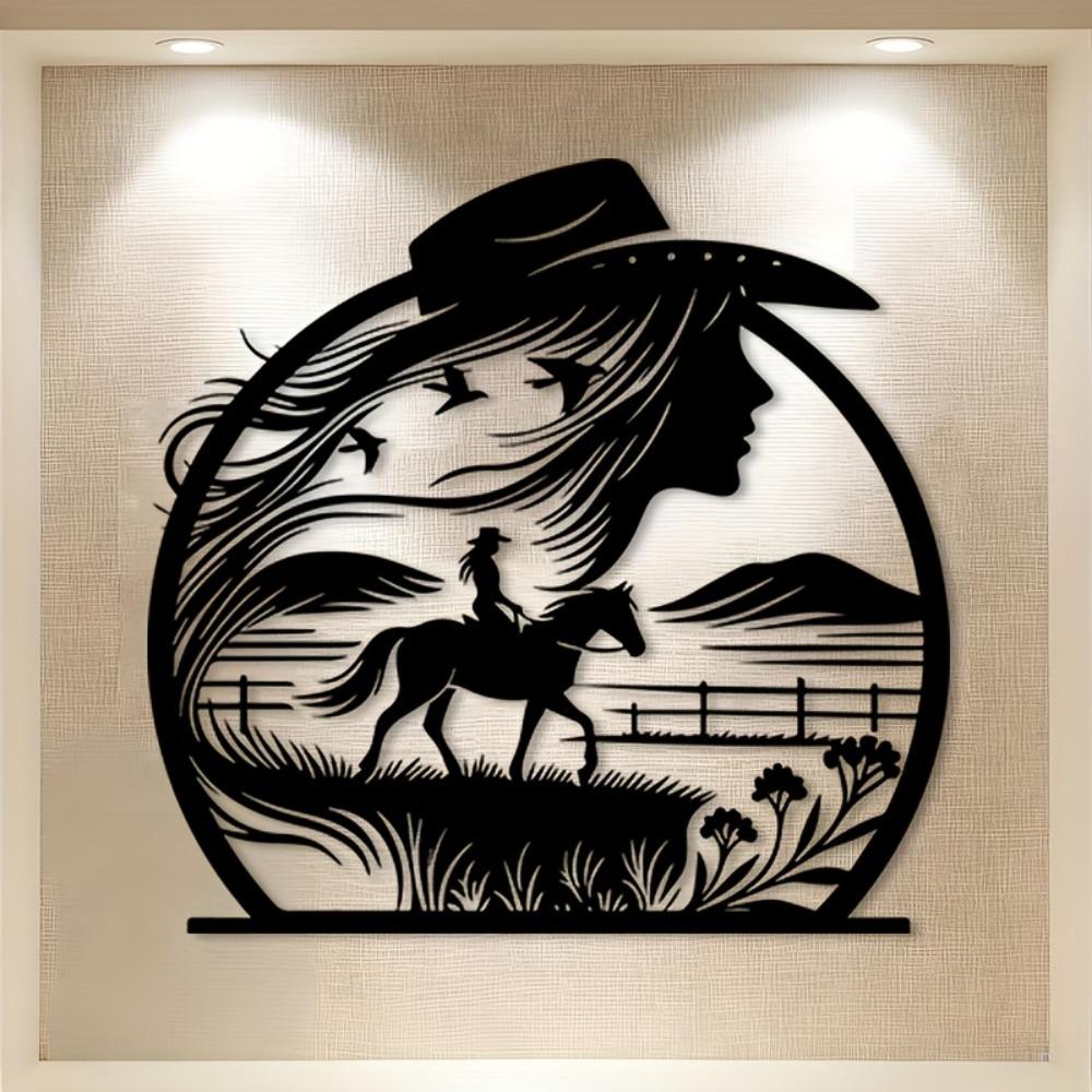 1pc Rustic Metal Wall Art Cowboy Cowgirl Farmhouse Outdoor Fence Decor New Year Gift Western Style