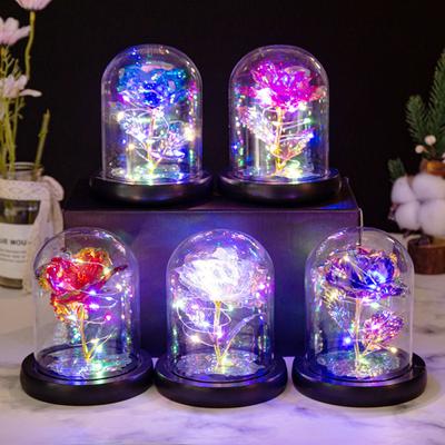 Artificial Rose Flowers Glass Rose LED Light  Gift For Valentines Day