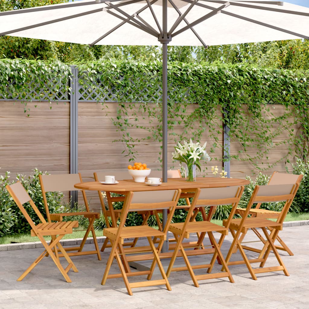 Vidaxl Folding Garden Chairs, 8 Pcs, Taupe Fabric And Wood