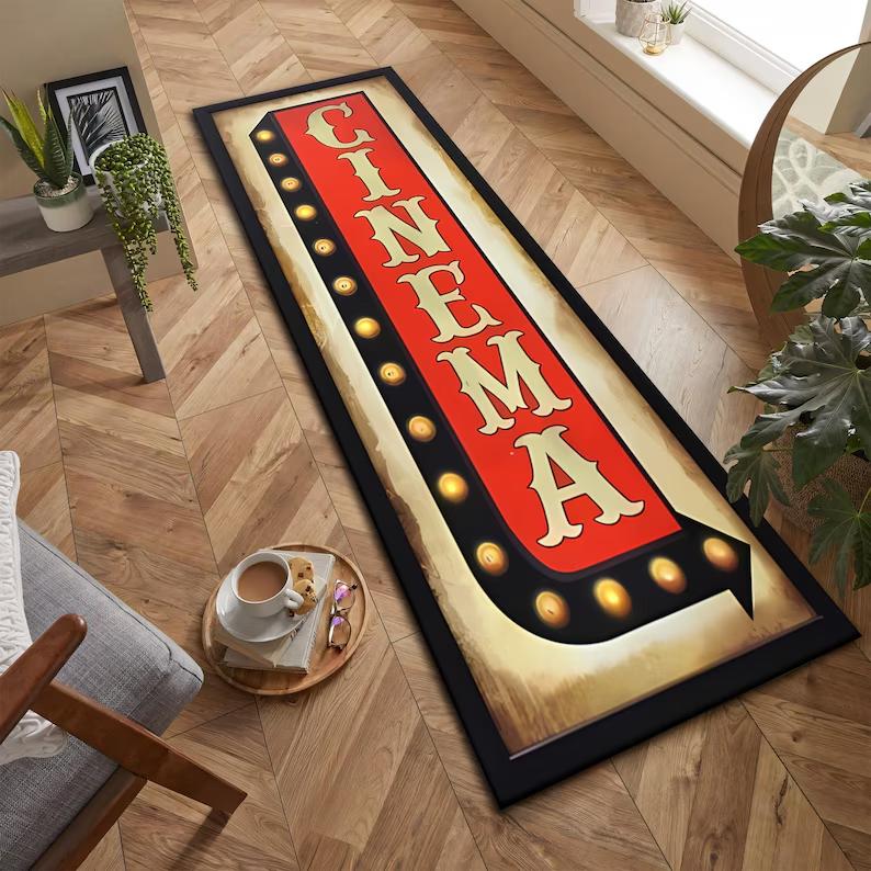 Vintage Cinema Ticket Film Theme Carpet Mat Rug Home Decoration Movie Pattern Floor Area Rug Entryway Hallway Retro Design