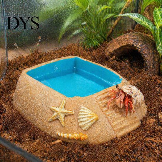 Hermit Crab Water Dish Beach Pool Habitat Ornament with Climbing Ramp & Starfish Shell Simulation Swimming Conch Decor, Reptile Decoration for