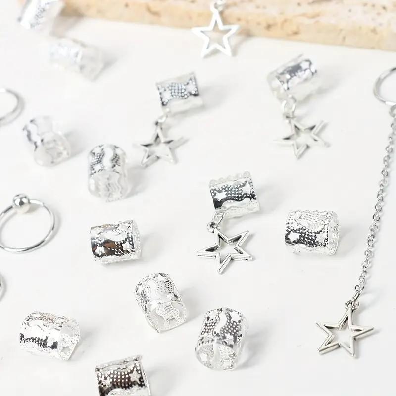 30 Stück Schmutziger Zopf Perücke Legierung Zopf Haaraccessoires Haarverlängerung Ring Ausgehöhlter Stern Anhänger Personalisiert