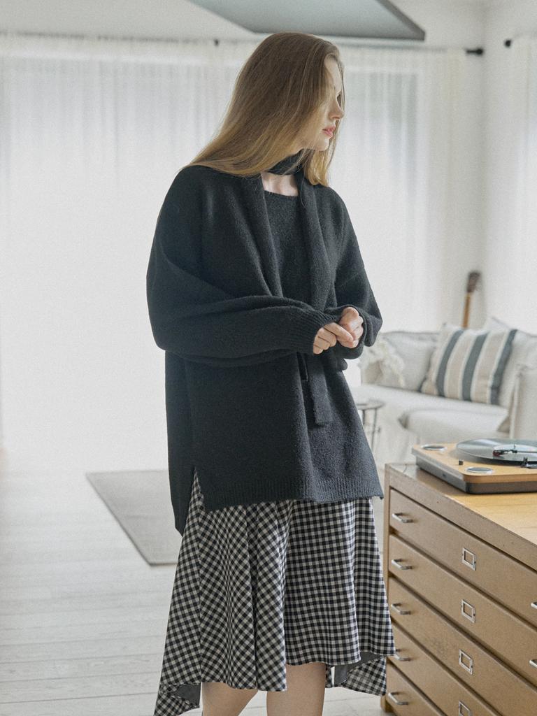 AVANT-G Muffler Set Long Knit Pullover - Black