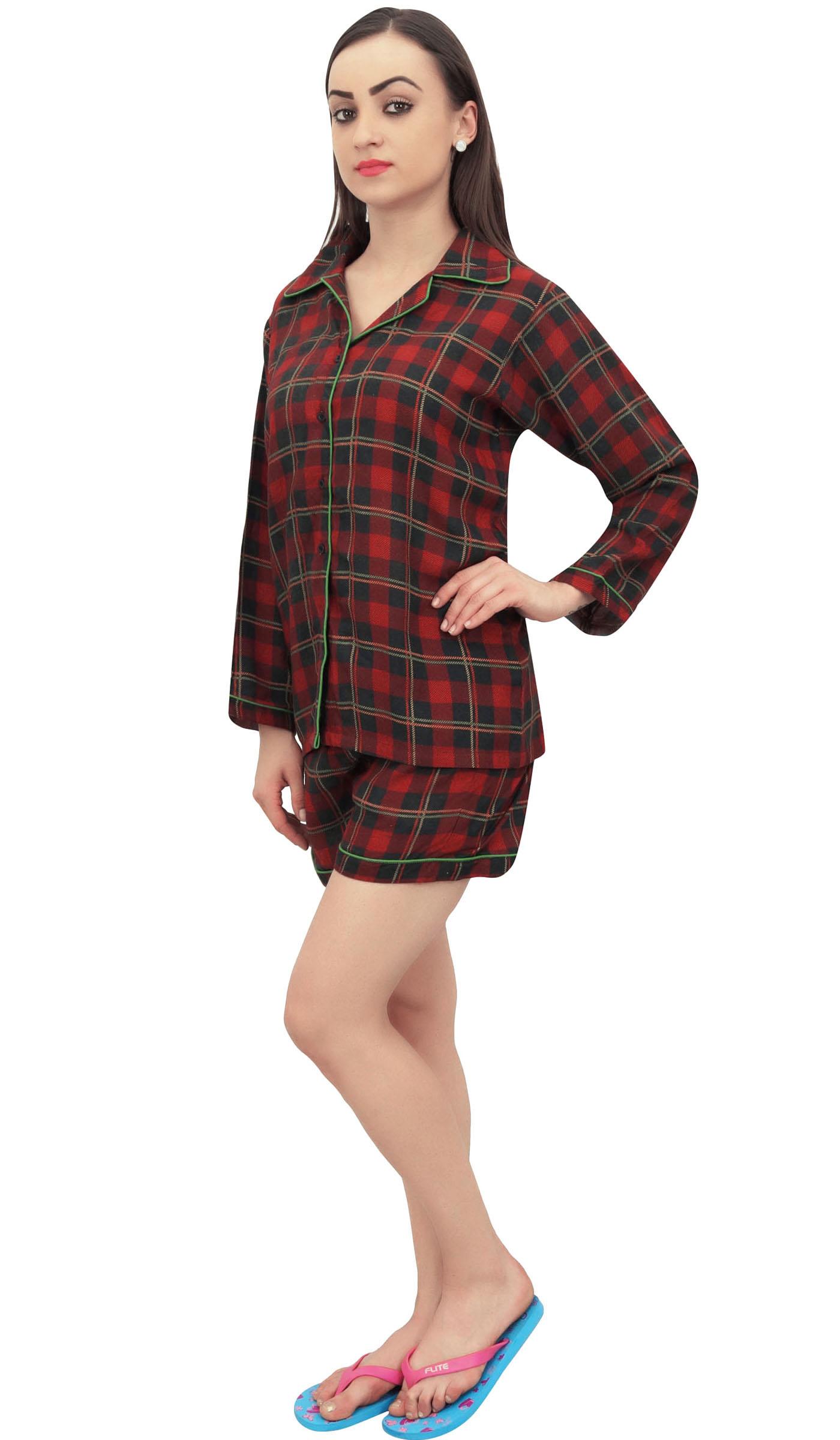 

Bimba Women Full Sleeve Sleepwear Check Print Shirt And Shorts 2 Pcs Set - 8 червоний