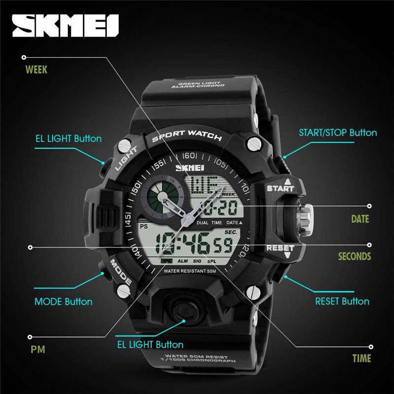 SKMEI Brand Men's Fashion Outdoor Sport/Military Dual Display 5 ATM Waterproof  Watch Clocks